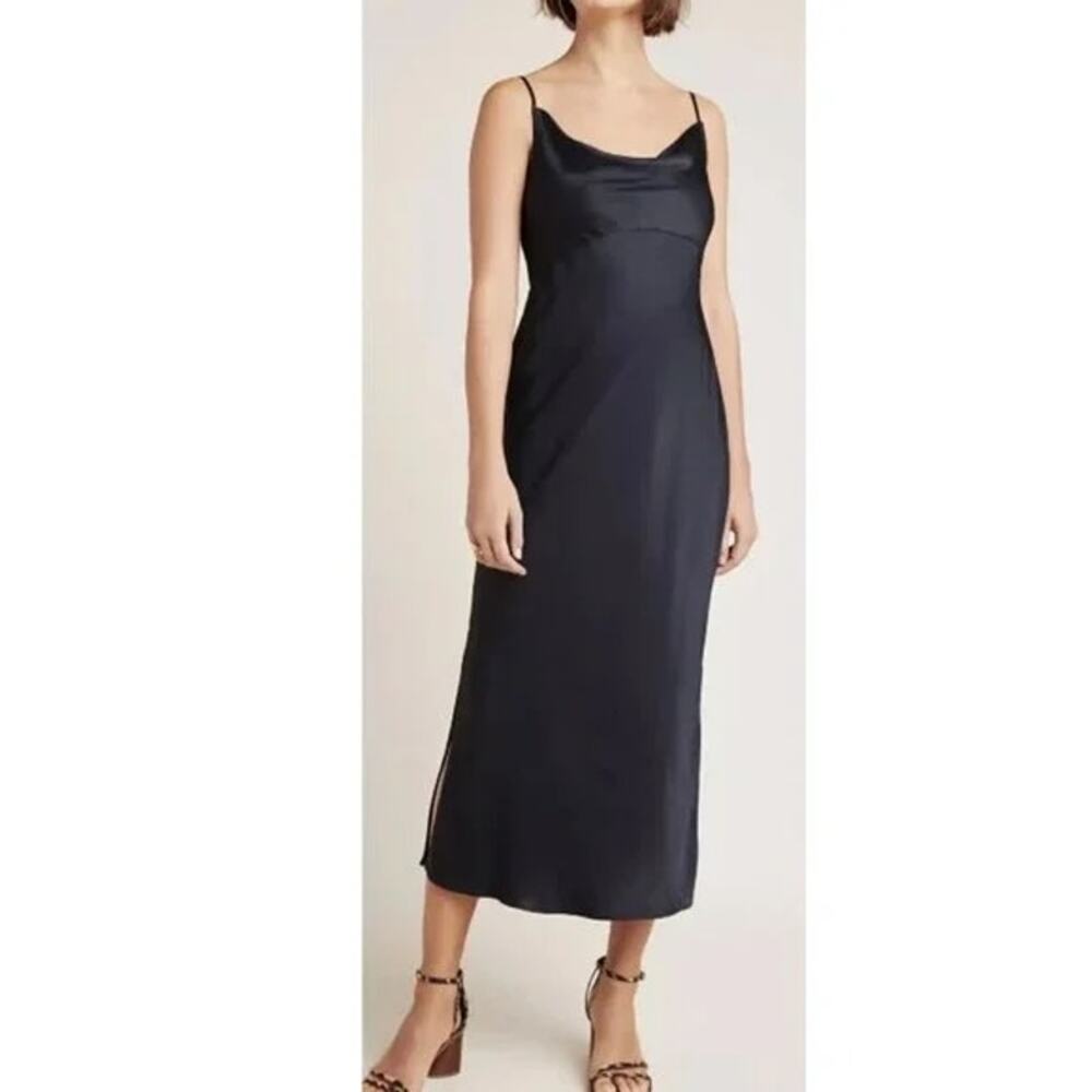 Anthropologie Elyse Cowl Neck Slip Midi Dress Black Medium